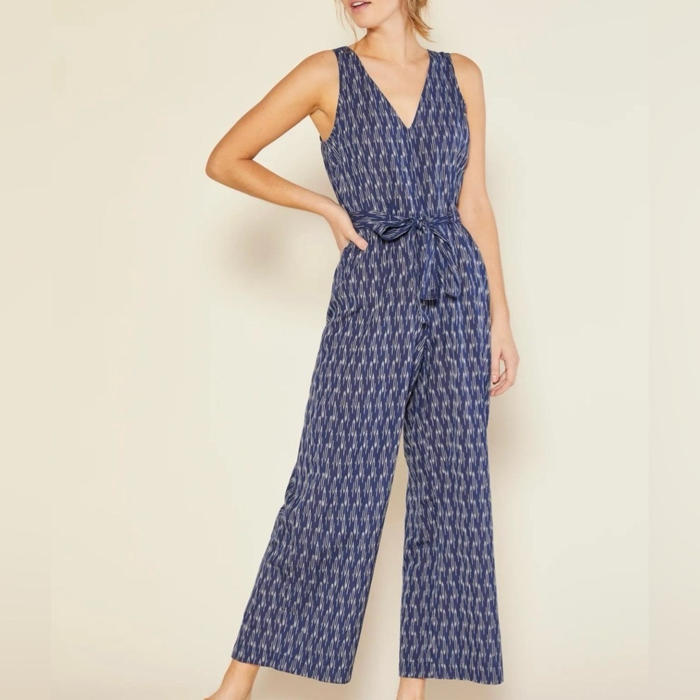 Outerknown Women's Blue Ikat Jumpsuit Size S Sleeveless Wide-Leg Organic…